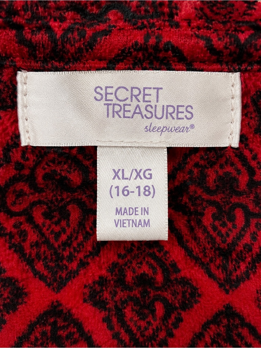 Secret Treasures Fleece Sleep Shirt Gown XL 16-18 Red Black Cozy Loungewear - Picture 6 of 8